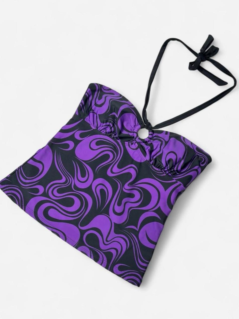 Vintage Y2K Tankini, Purple and Black Halter Top, Size Small